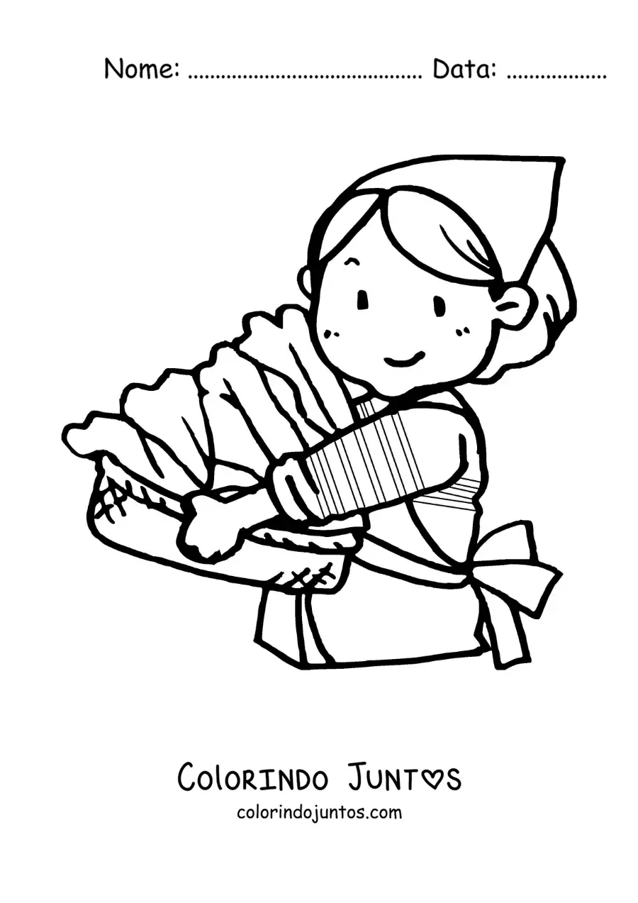 Desenho para colorir de uma dona de casa recolhendo a roupa suja num cesto