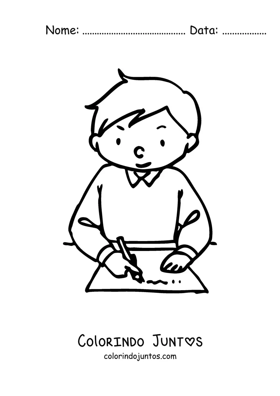Desenho para colorir de um menino estudando