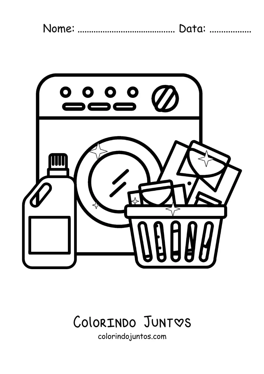 Desenho para colorir de uma máquina de lavar e sabão para roupa