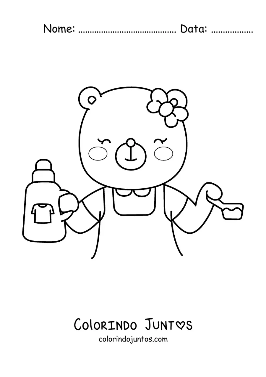 Desenho para colorir de uma ursa animada com sabão para roupa