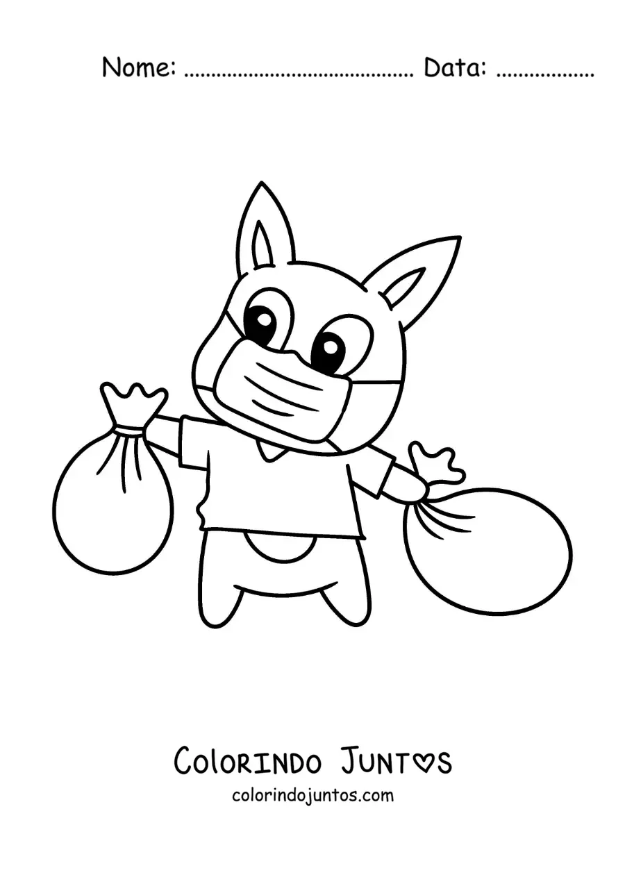 Desenho para colorir de um porquinho animado levando o lixo para fora