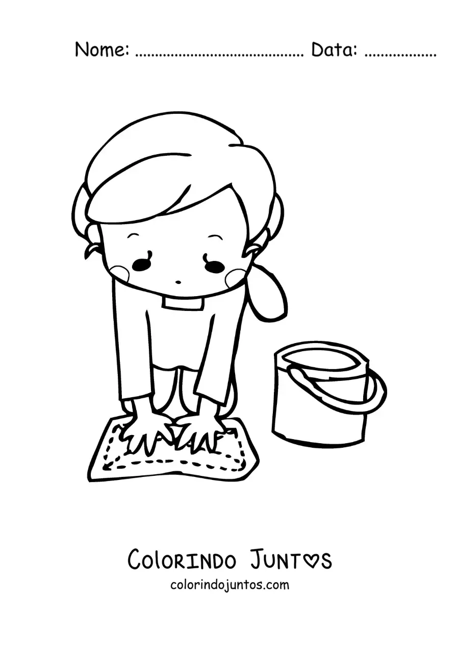 Desenho para colorir de uma mulher limpando o chão
