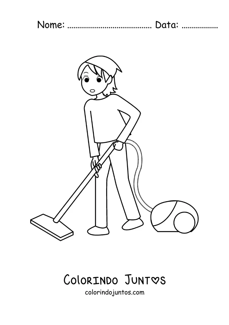 Desenho para colorir de uma jovem aspirando o chão