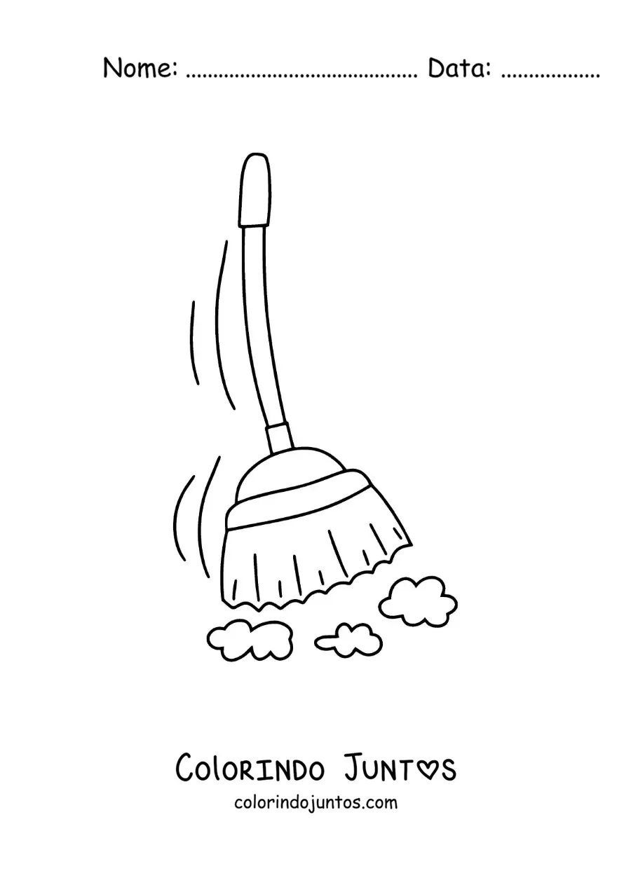 Desenho para colorir de uma vassoura varrendo poeira