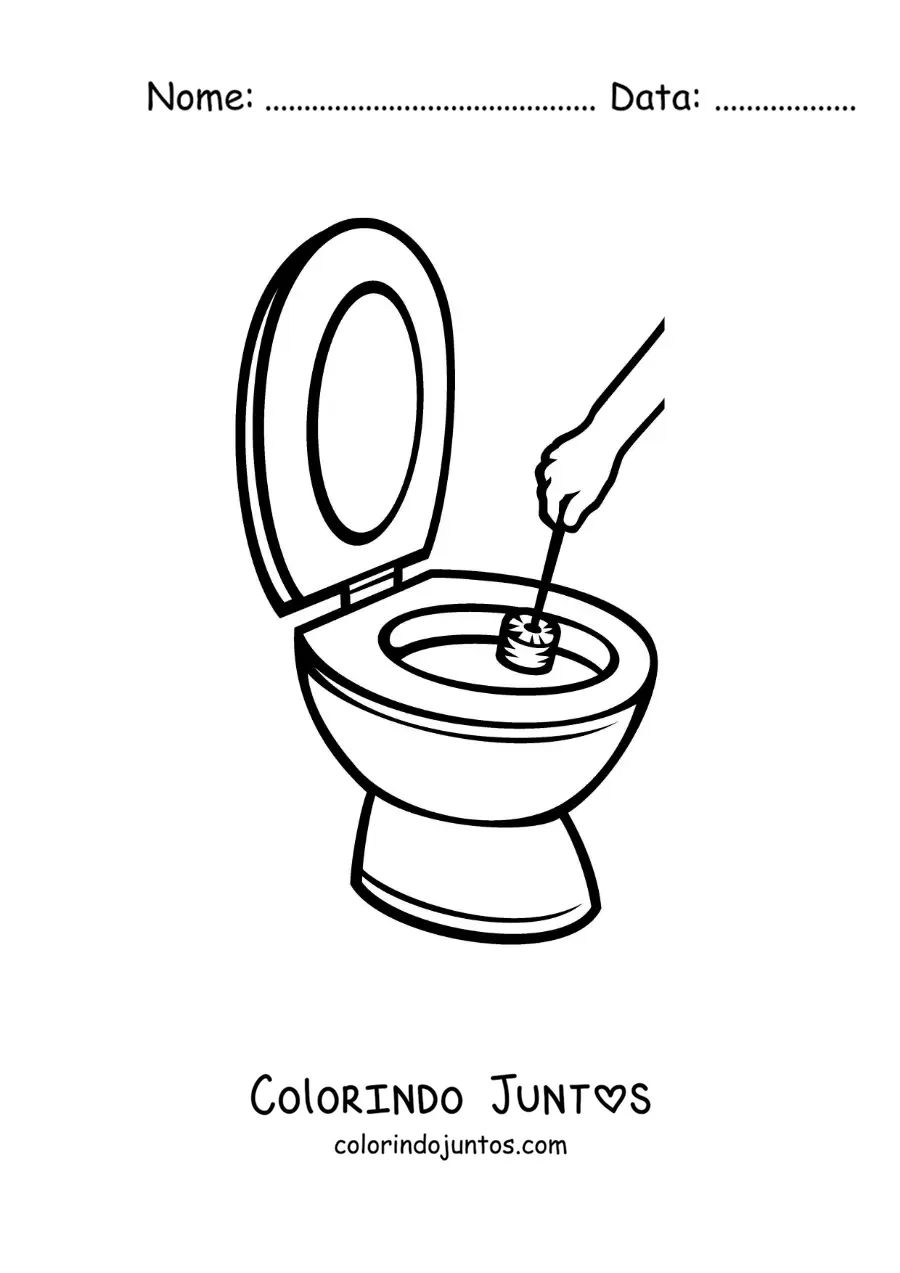 Desenho para colorir de uma mão limpando um vaso sanitário