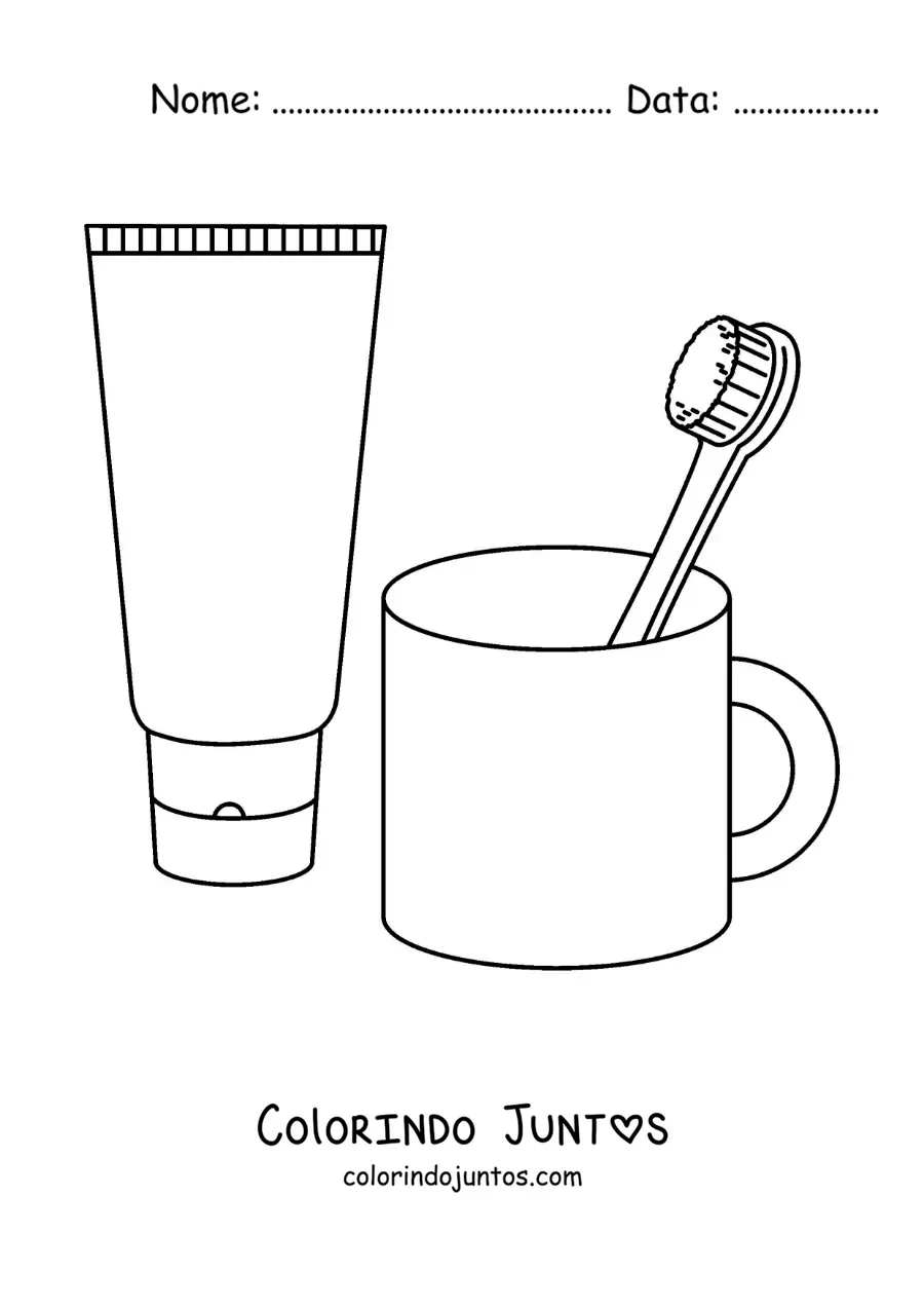 Desenho para colorir de um creme dental e uma escova