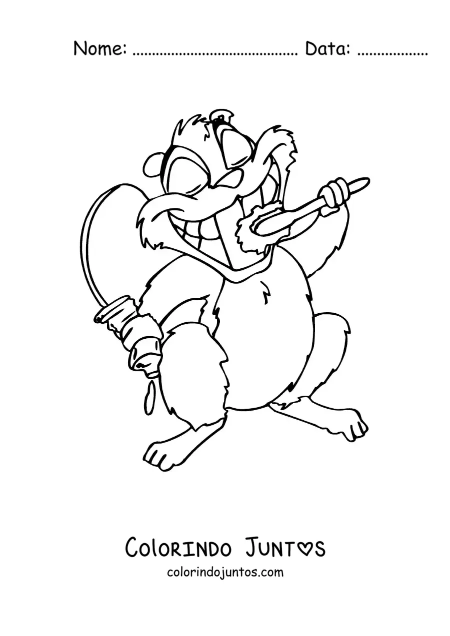 Desenho para colorir de um desenho de um esquilo escovando os dentes
