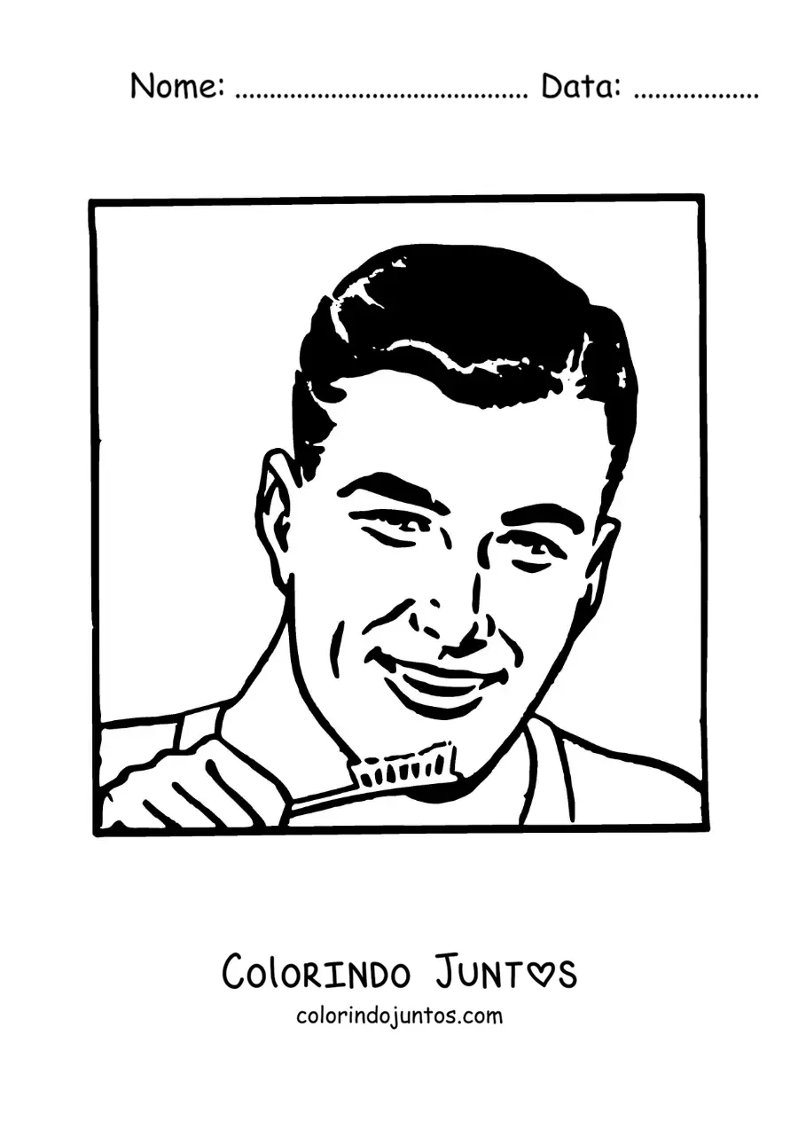Desenho para colorir de um homem bonito vintage escovando os dentes