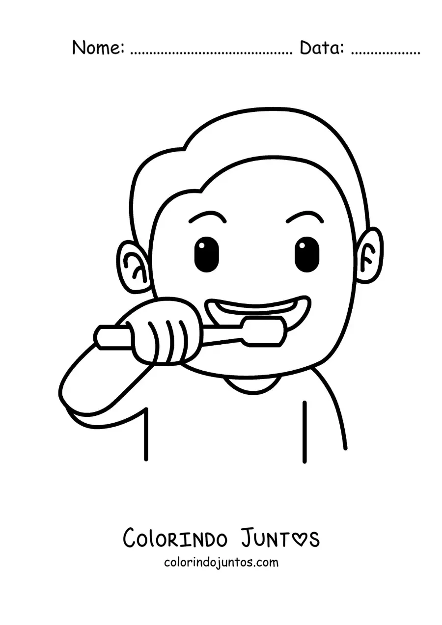 Desenho para colorir de um menino escovando os dentes