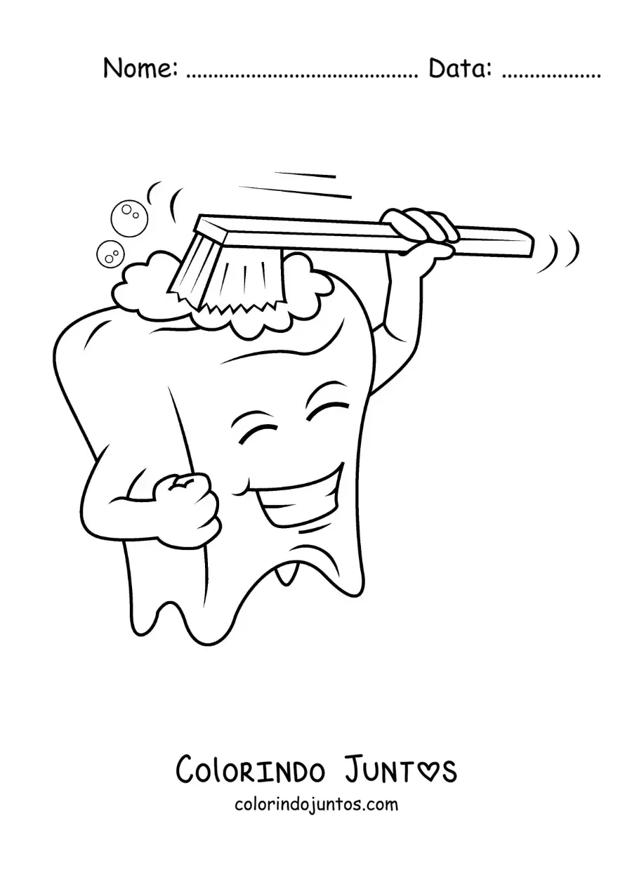 Desenho para colorir de um desenho de um dente animado se escovando