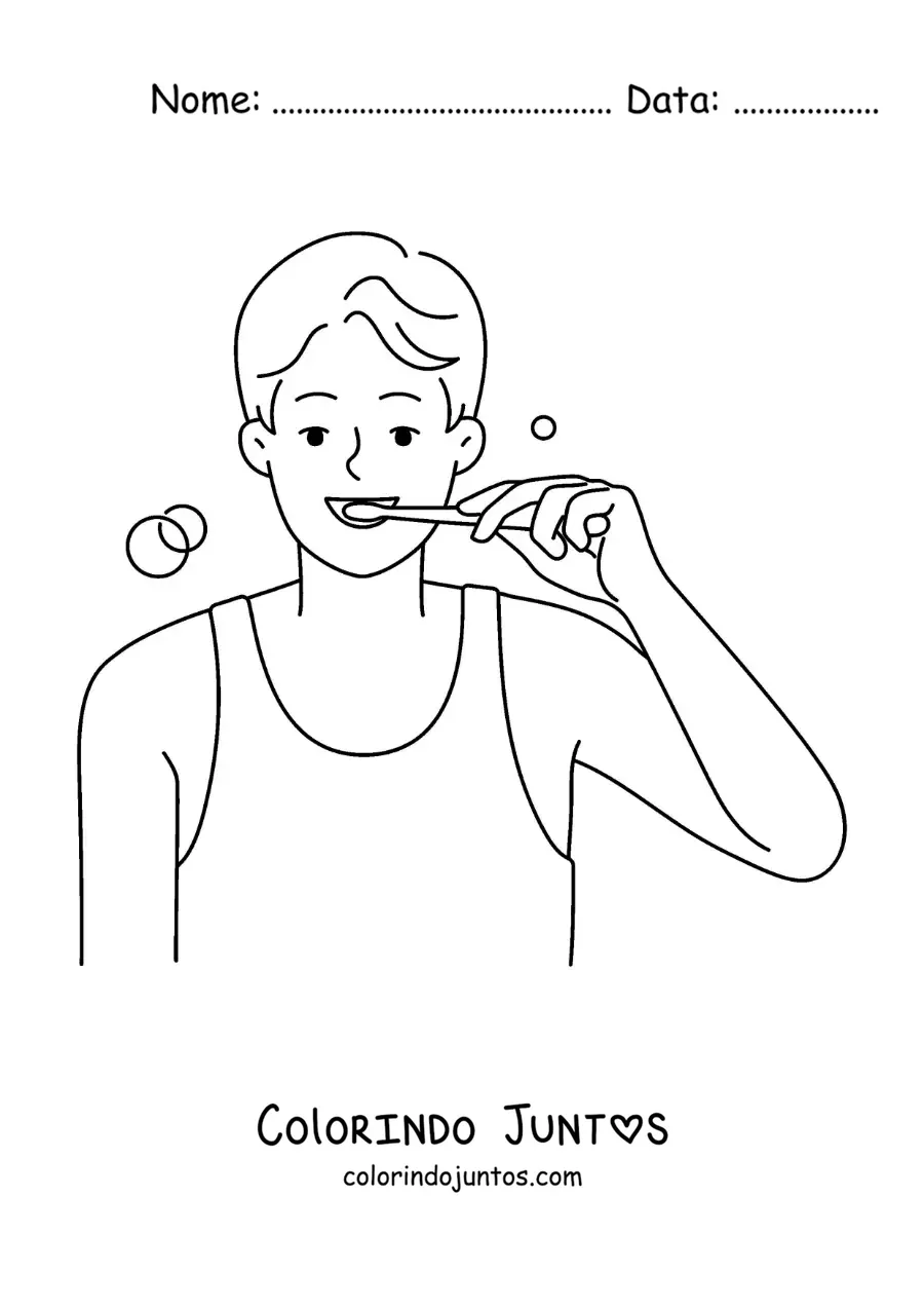 Desenho para colorir de um homem escovando os dentes