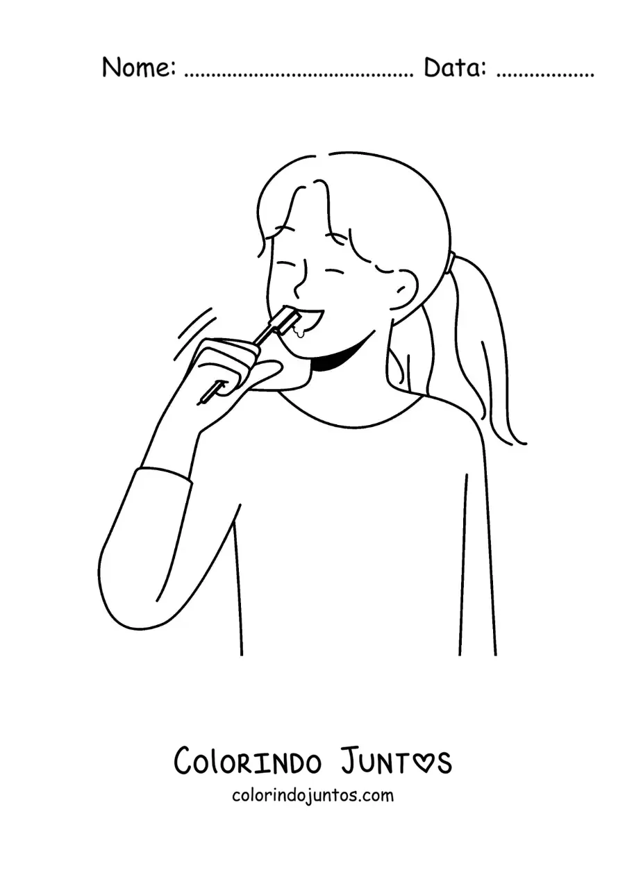 Desenho para colorir de uma menina escovando os dentes