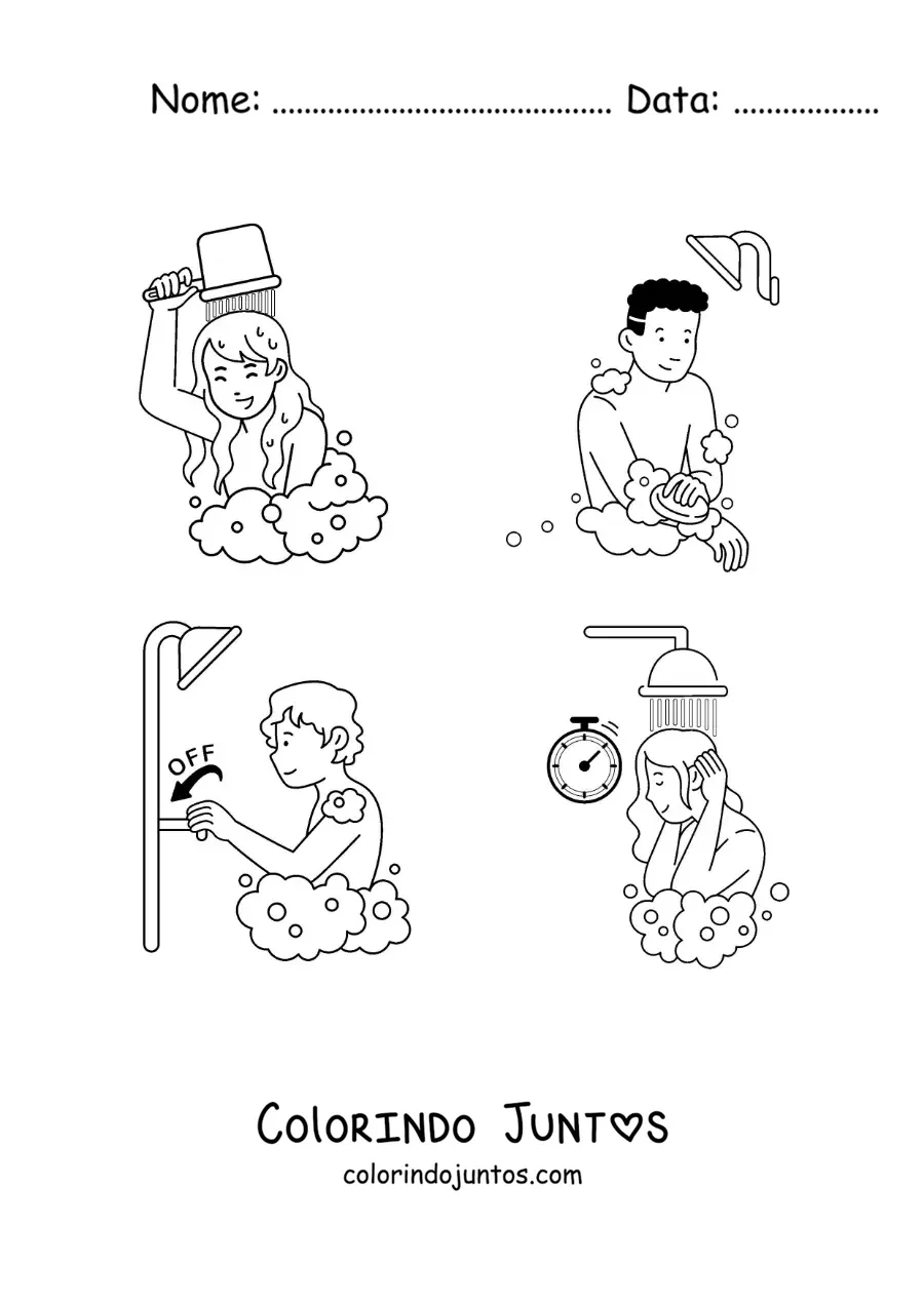 Desenho para colorir de pessoas tomando banho de chuveiro
