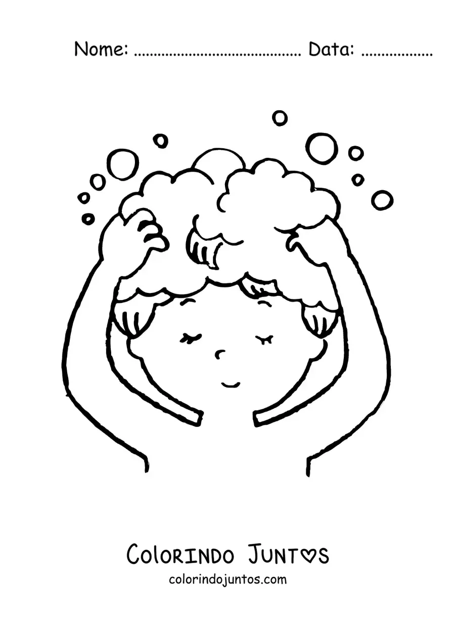 Desenho para colorir de uma menina lavando o cabelo com xampu