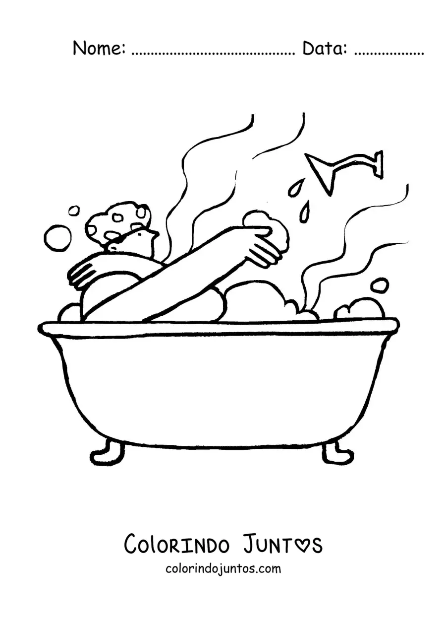 Desenho para colorir de uma pessoa tomando um banho quente