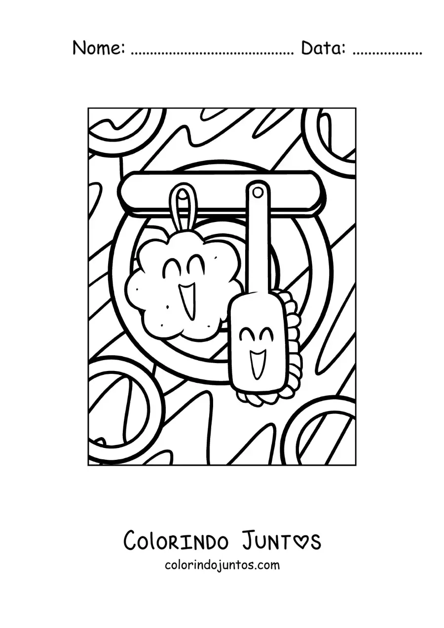 Desenho para colorir de uma esponja de banho e uma escova animadas