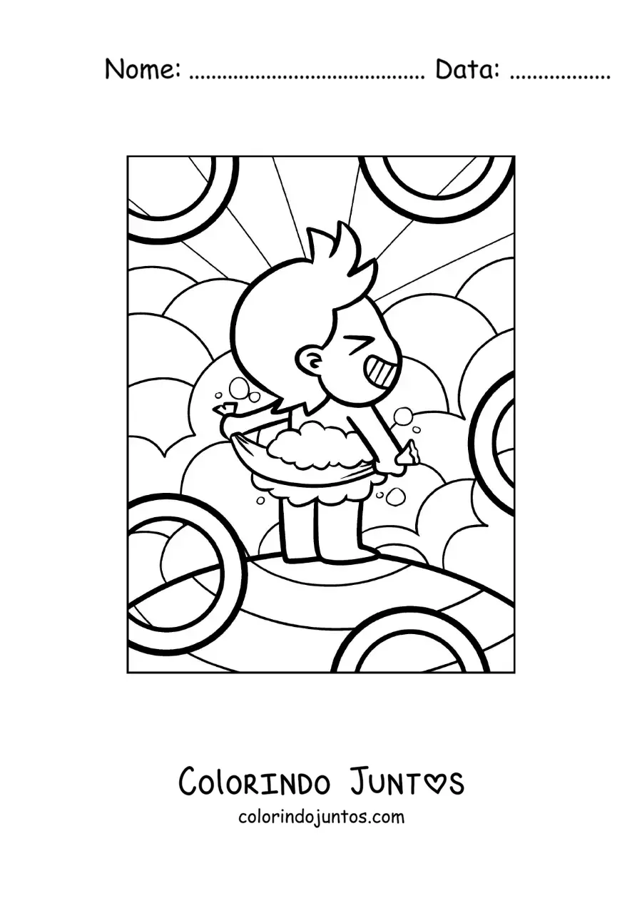 Desenho para colorir de um desenho de um menino se secando depois do banho