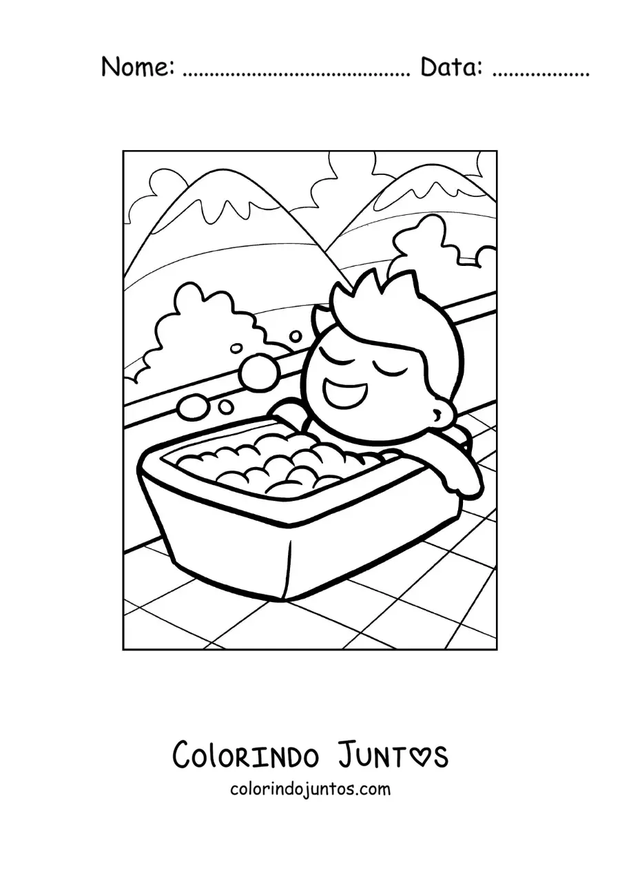 Desenho para colorir de um desenho de um menino tomando um banho relaxante