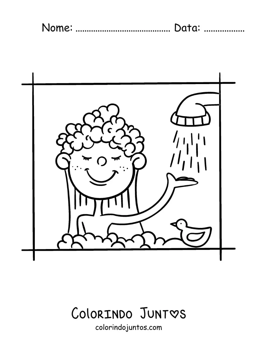 Desenho para colorir de um desenho de uma menina no chuveiro