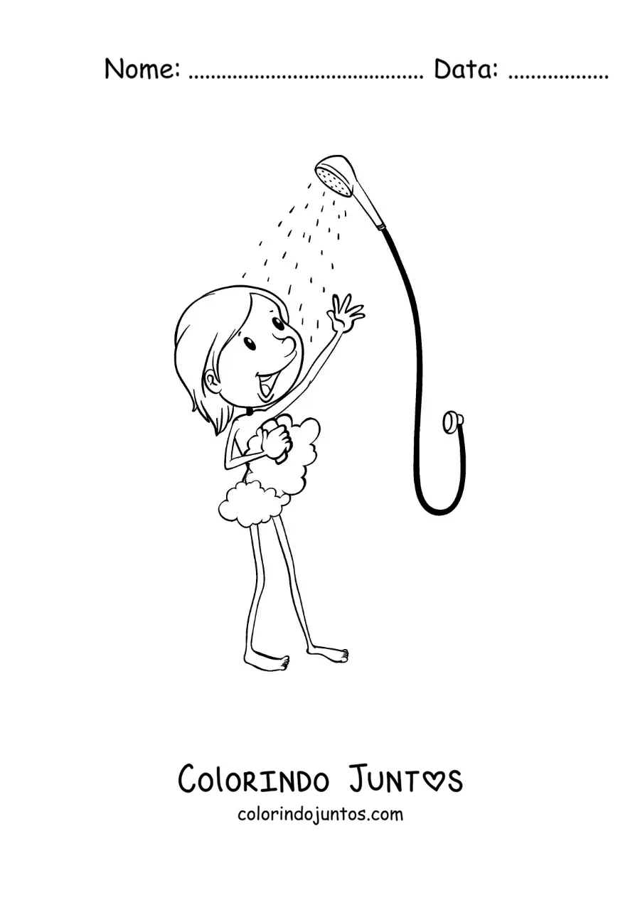 Desenho para colorir de um menino no chuveiro