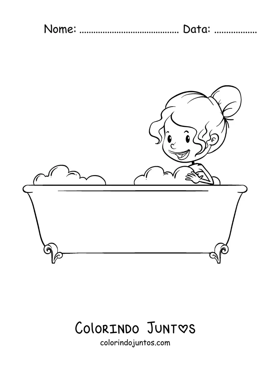 Desenho para colorir de uma menina na banheira