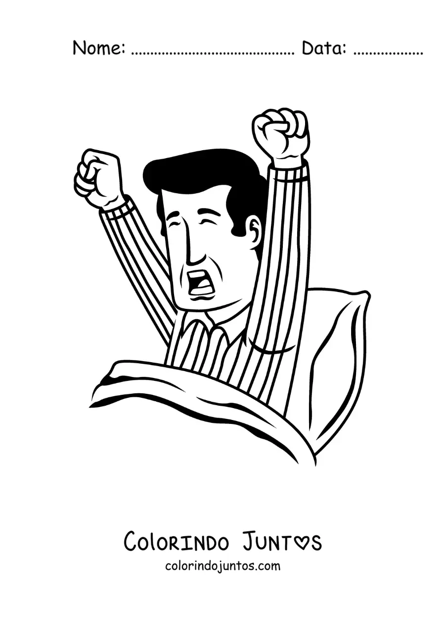 Desenho para colorir de um homem acordando de manhã
