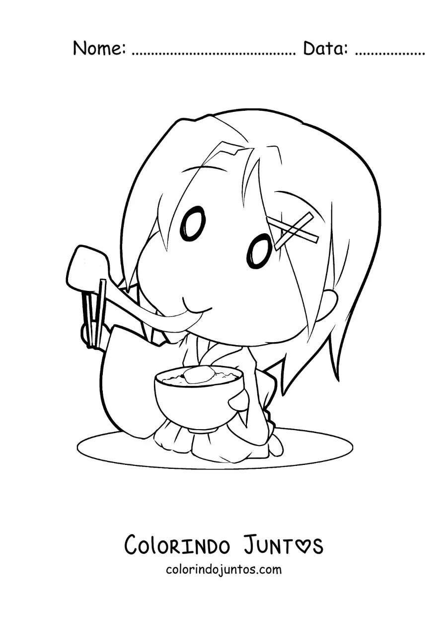 Desenho para colorir de uma menina japonesa comendo