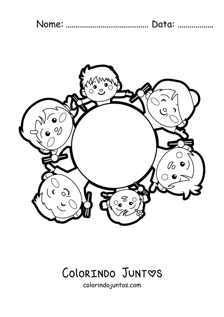 Desenho para colorir de uma família sentada ao redor da mesa para comer