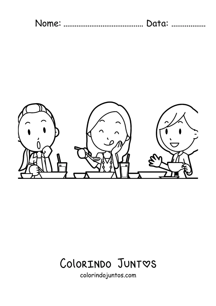Desenho para colorir de amigas comendo juntas