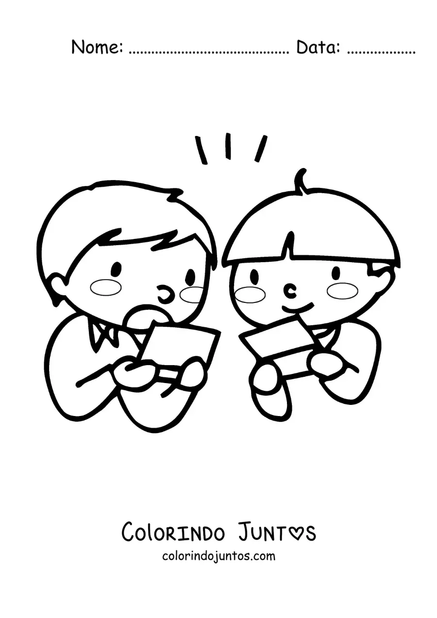 Desenho para colorir de duas crianças jogando videogame