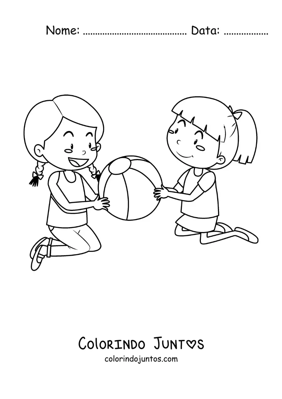 Desenho para colorir de duas meninas brincando com uma bola