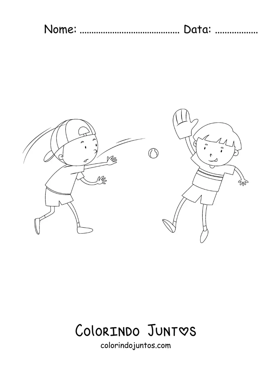 Desenho para colorir de duas crianças jogando beisebol