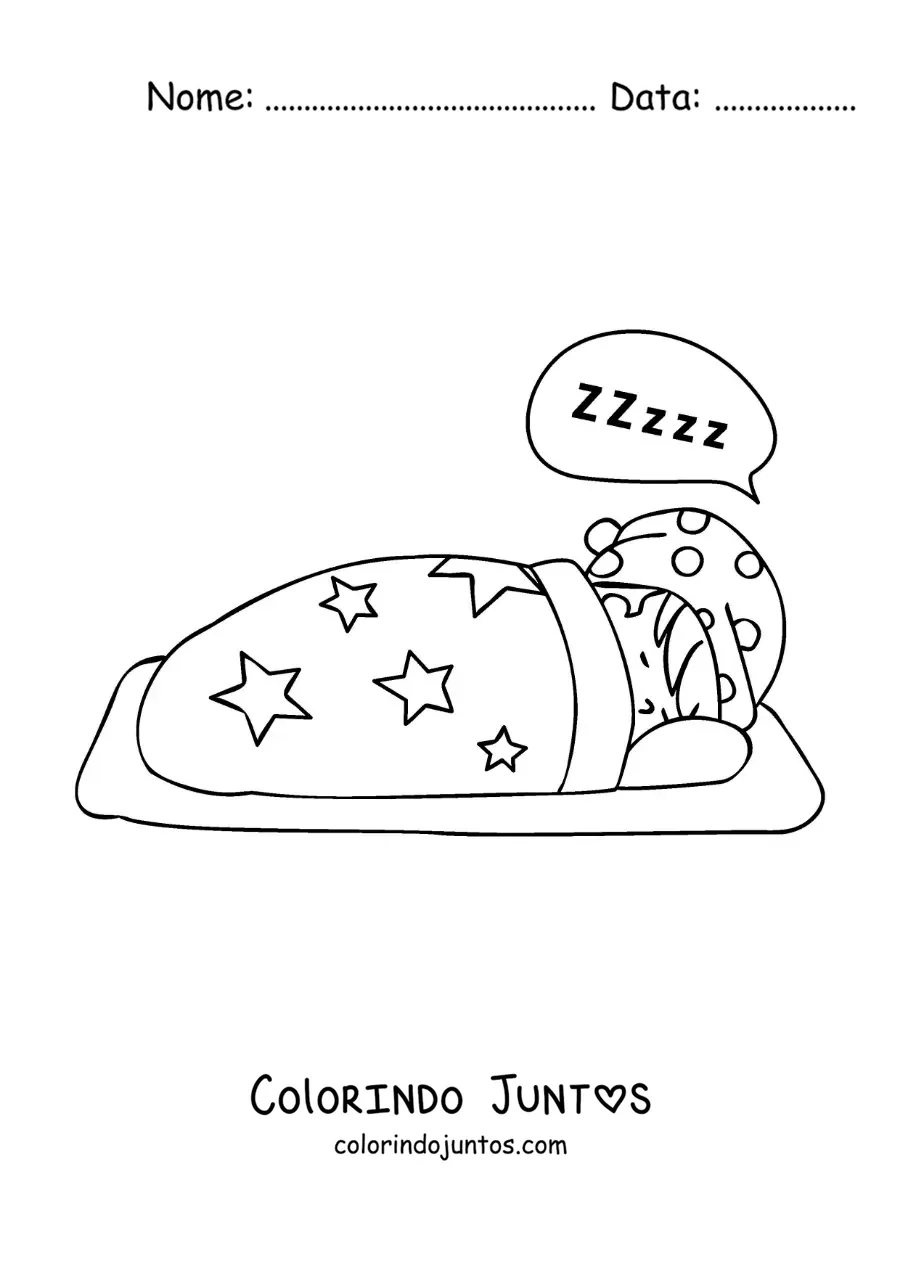 Desenho para colorir de um menino de pijama dormindo na cama