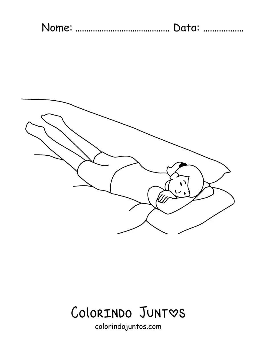 Desenho para colorir de uma menina deitada dormindo na cama