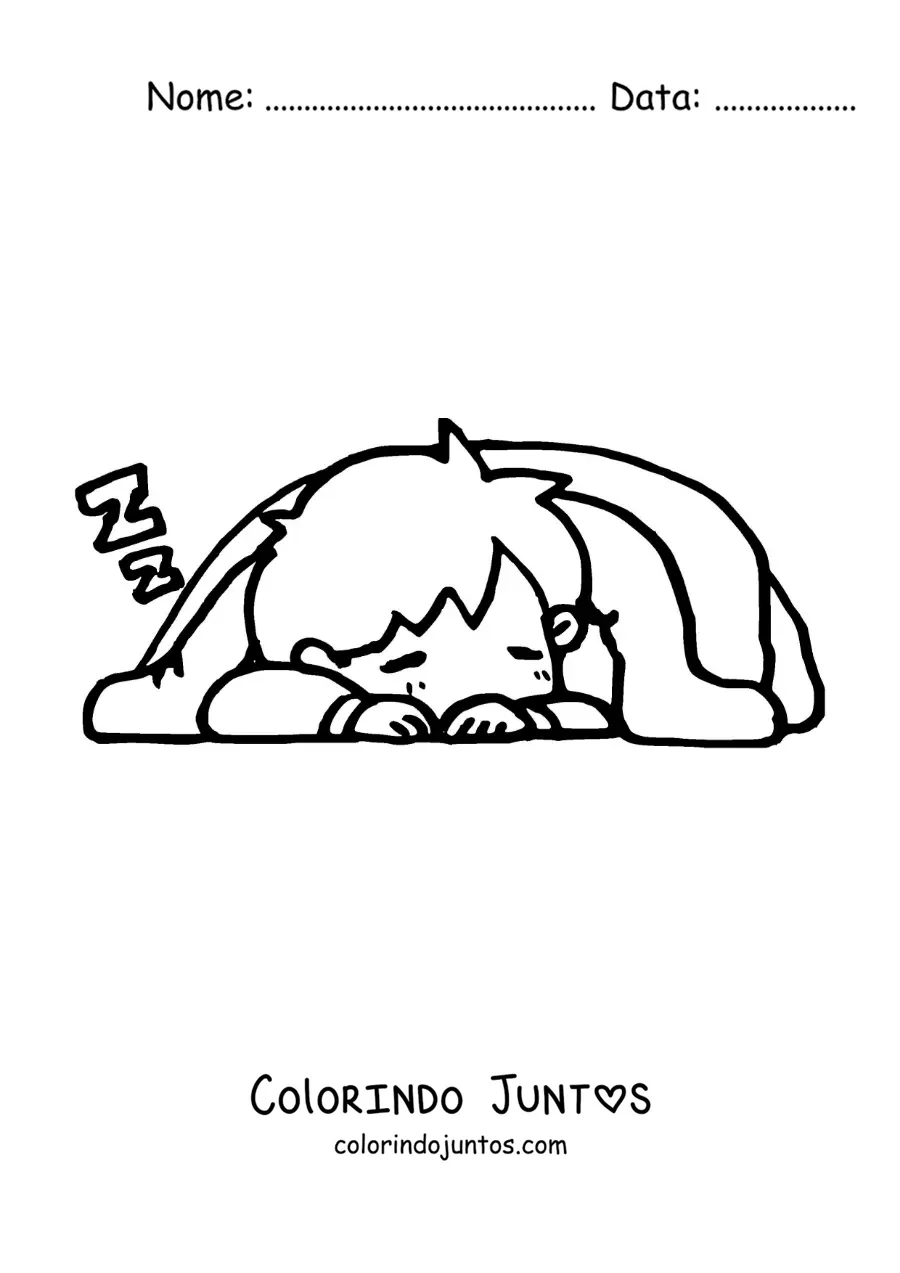 Desenho para colorir de um menino kawaii sonhando enquanto dorme