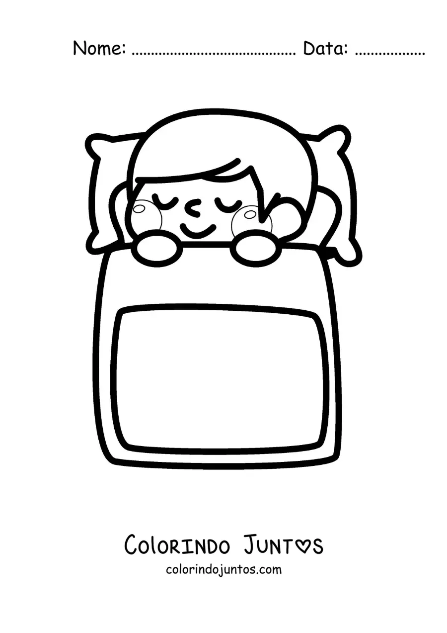 Desenho para colorir de uma menina kawaii dormindo na cama