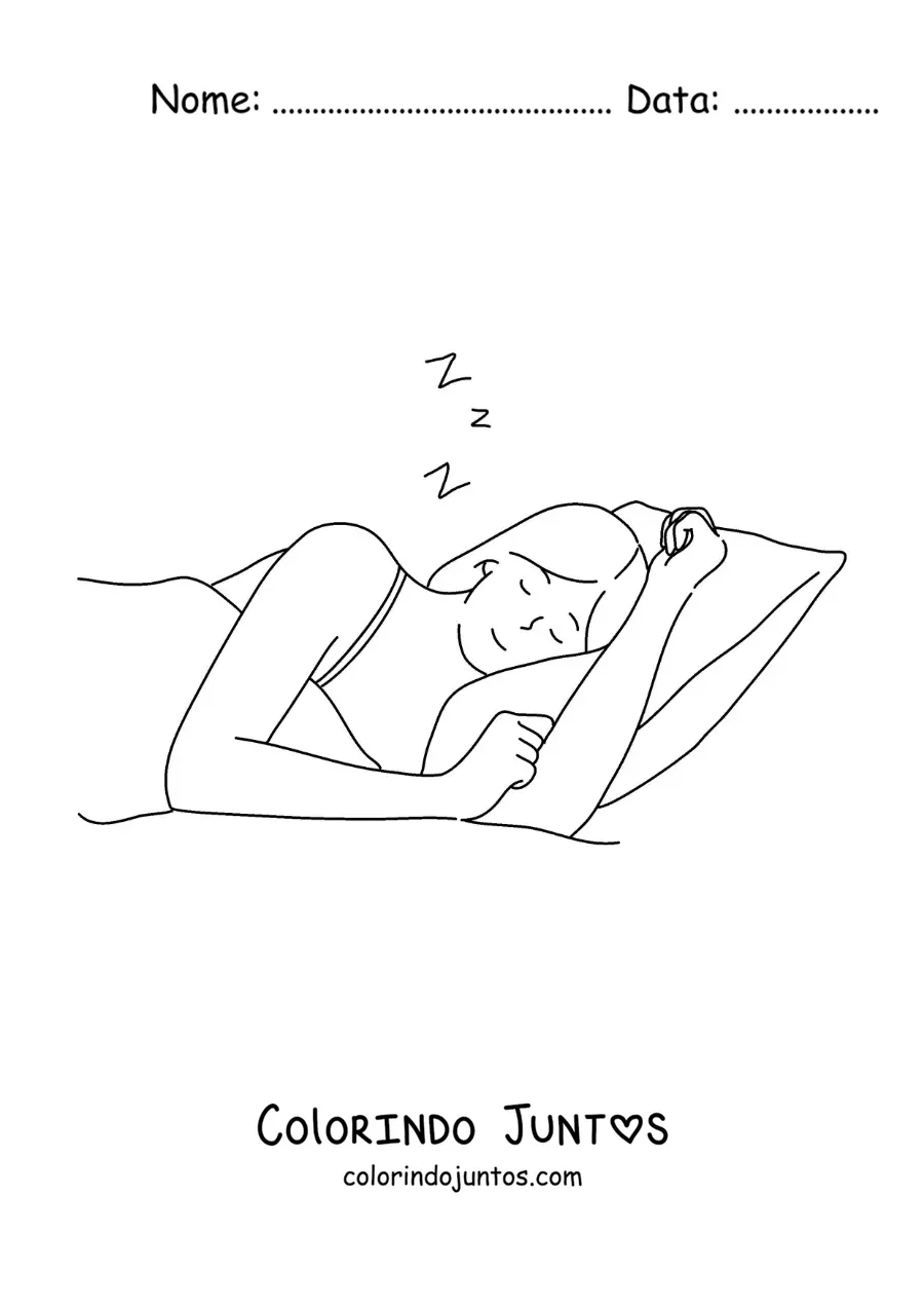 Desenho para colorir de uma menina dormindo confortável sobre o travesseiro