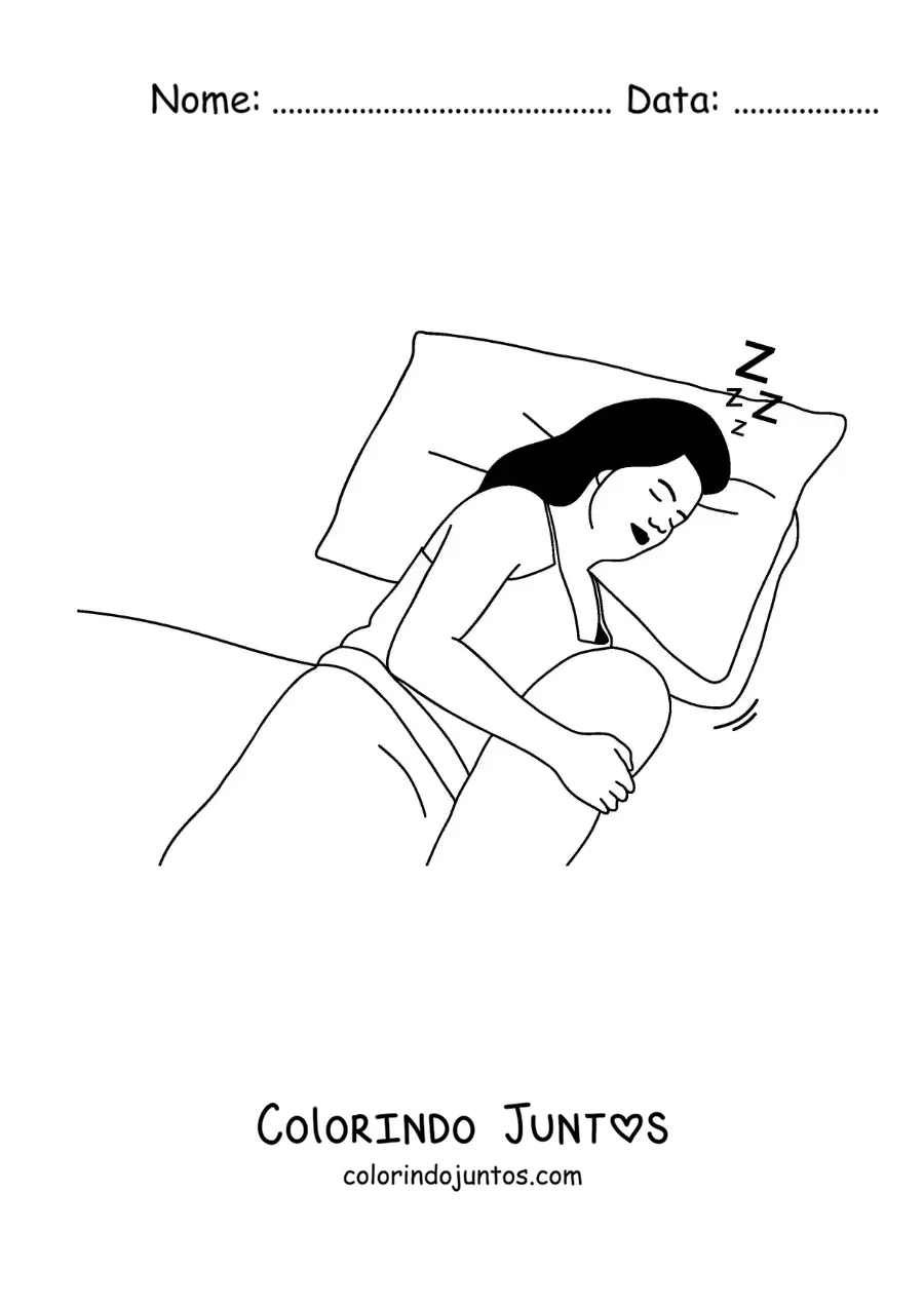 Desenho para colorir de uma mulher dormindo na cama