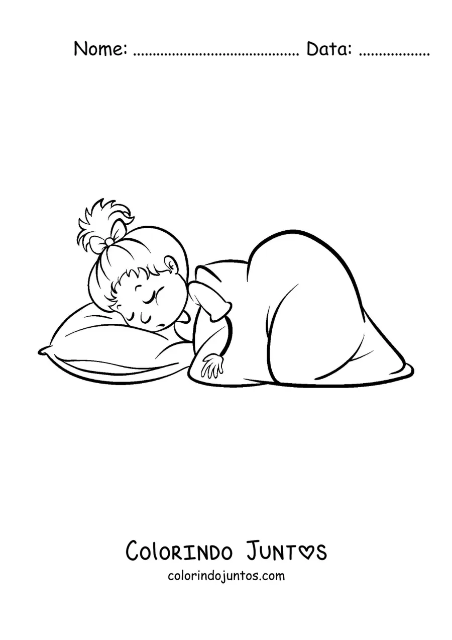 Desenho para colorir de uma menina animada dormindo com um cobertor