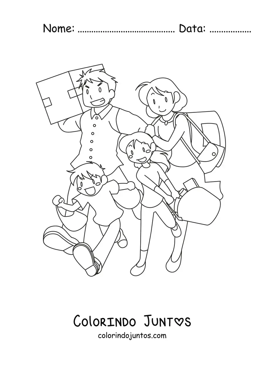 Desenho para colorir de uma família fazendo compras