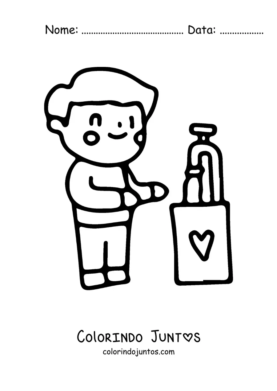 Desenho para colorir de um menino lavando as maos
