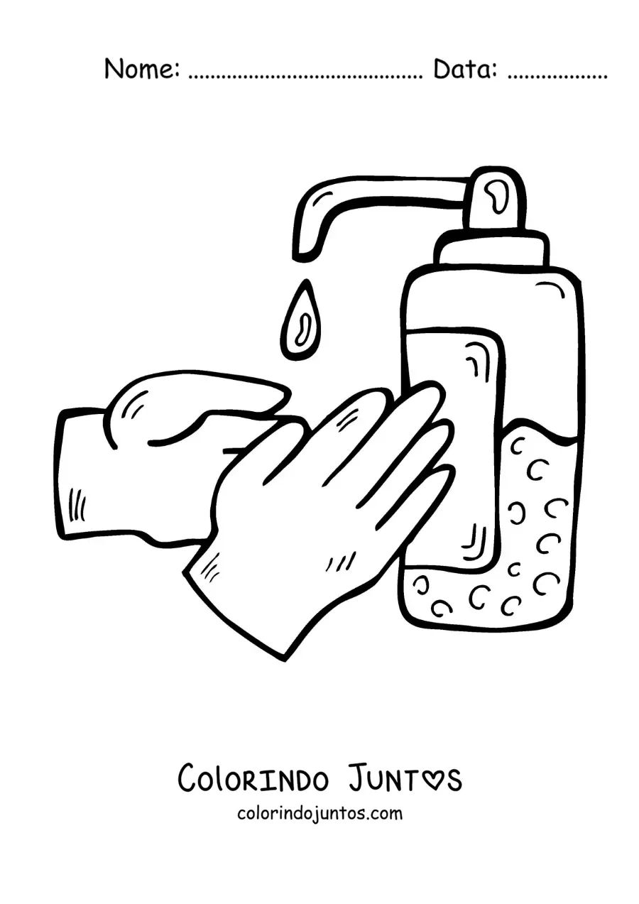 Desenho para colorir de um par de maos com alcool em gel