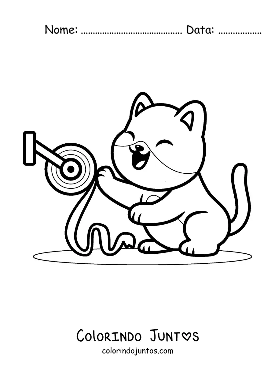 Desenho para colorir de um gato animado brincando com o papel higienico
