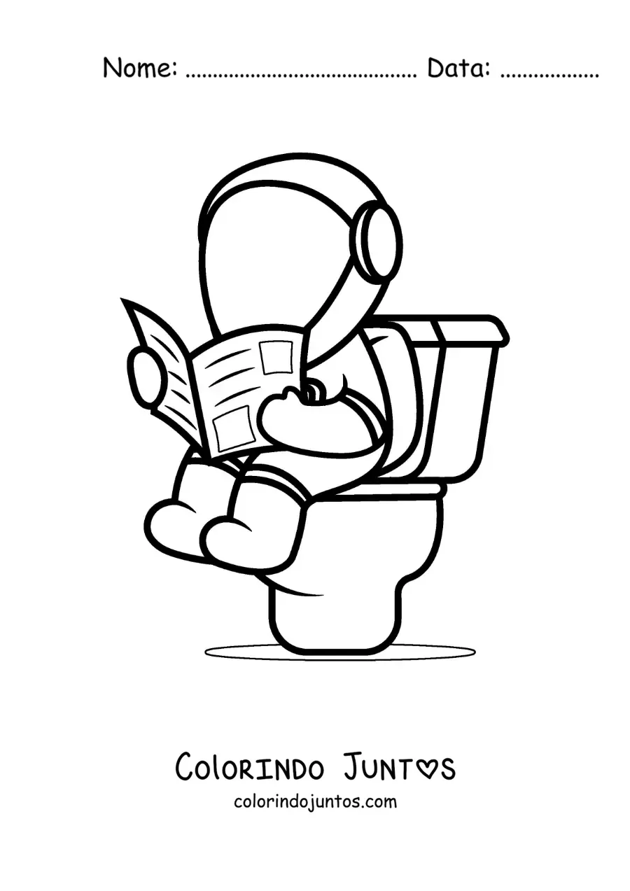 Desenho para colorir de um astronauta animado sentado no vaso sanitario lendo