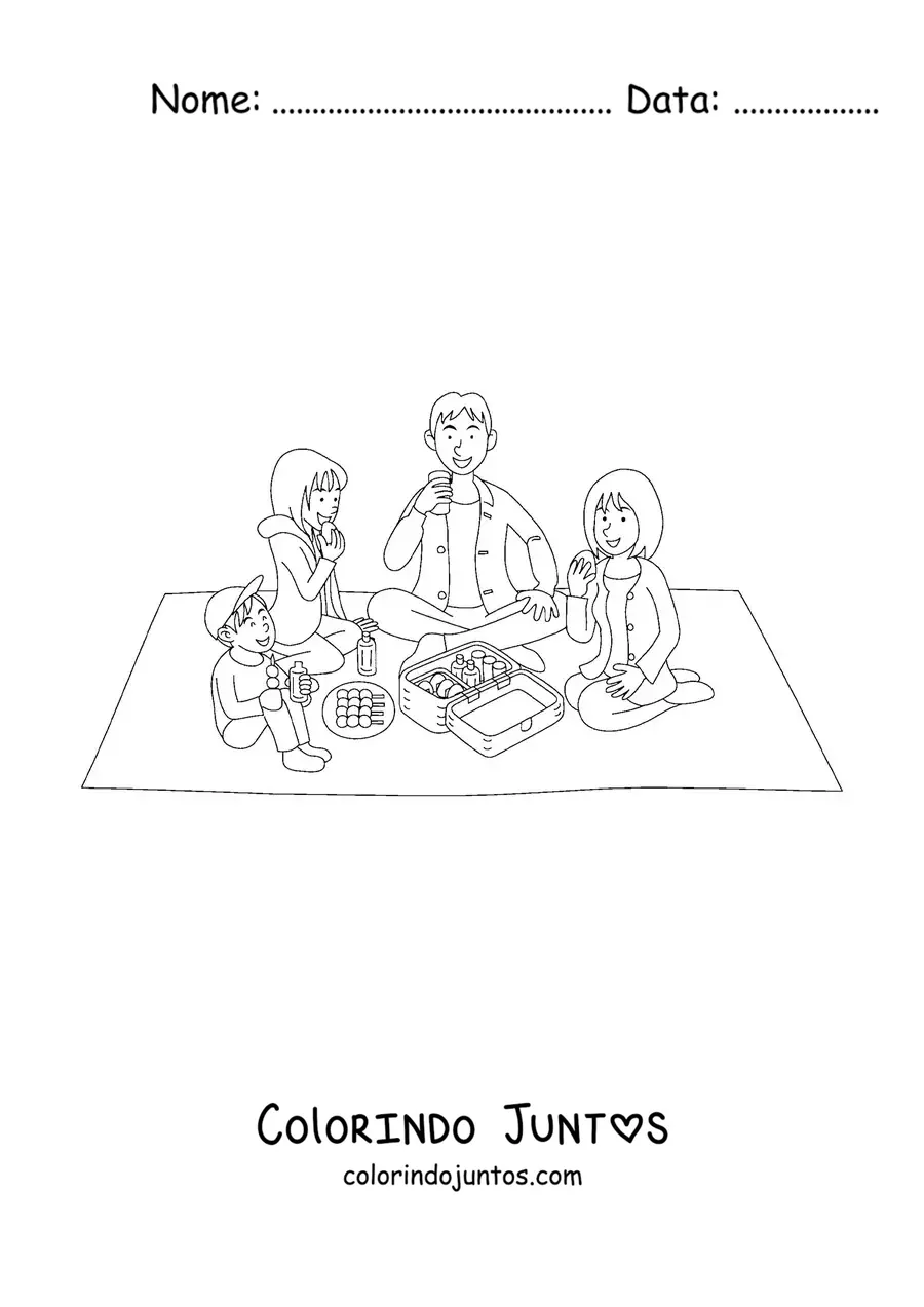 Desenho para colorir de um piquenique em família