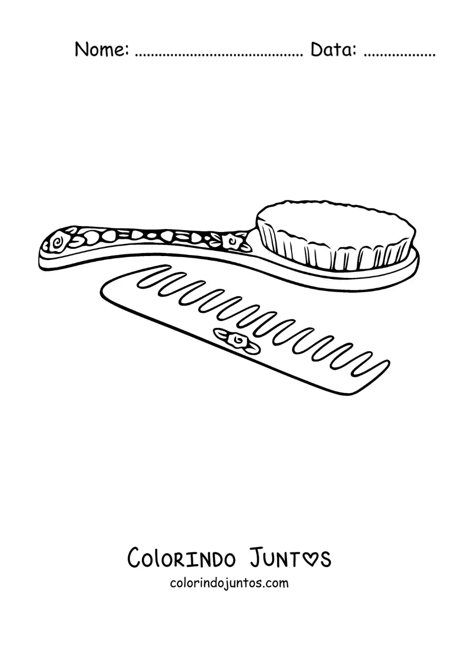 Desenho para colorir de uma escova e um pente