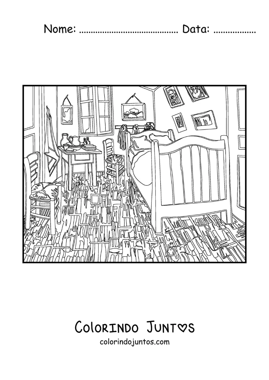 Desenho para colorir do quarto em Arles de Van Gogh