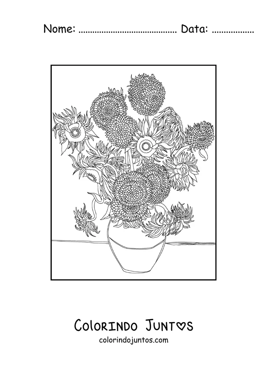 Desenho para colorir dos girassois de Van Gogh