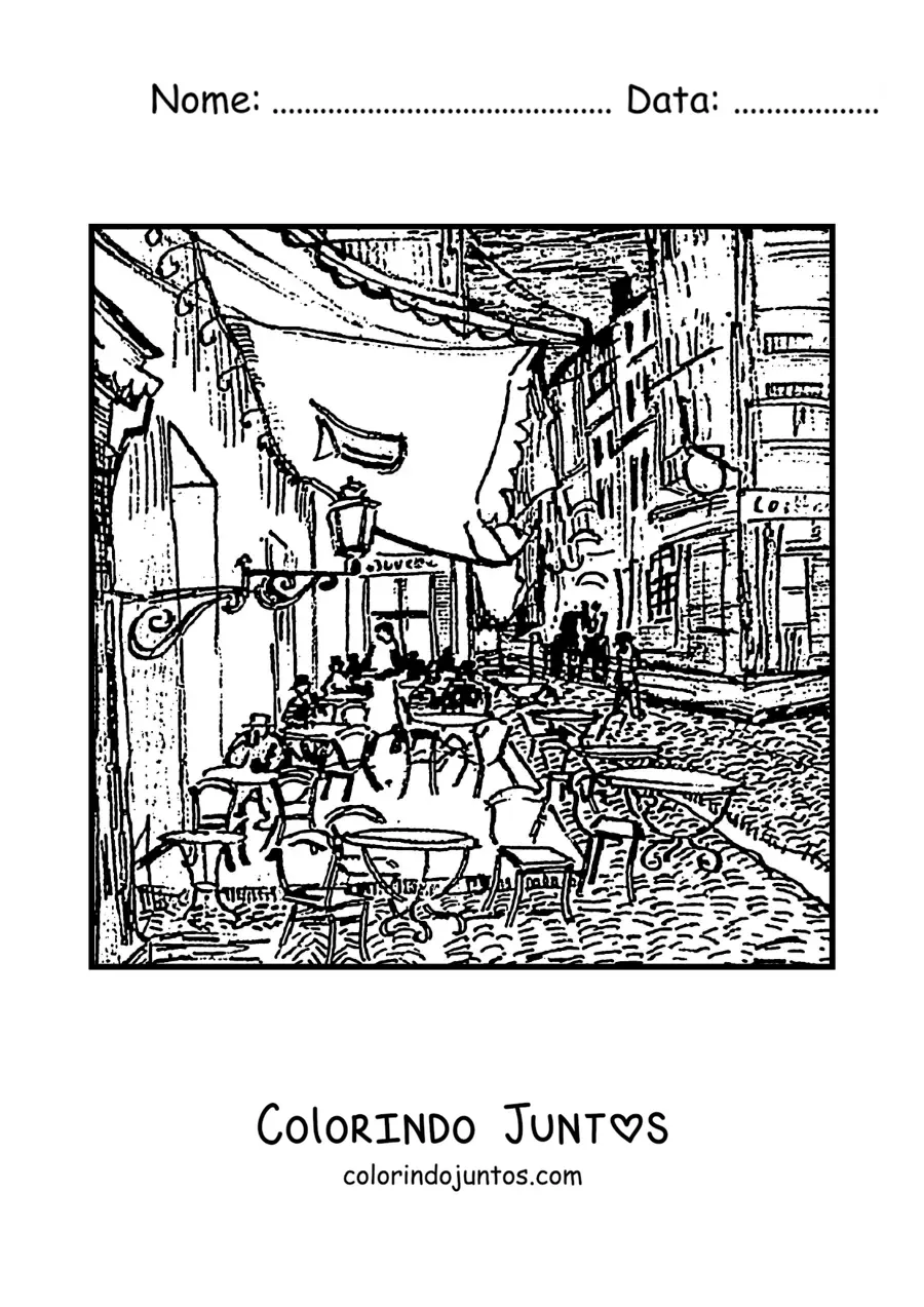 Desenho para colorir do terraco do cafe a noite de Van Gogh