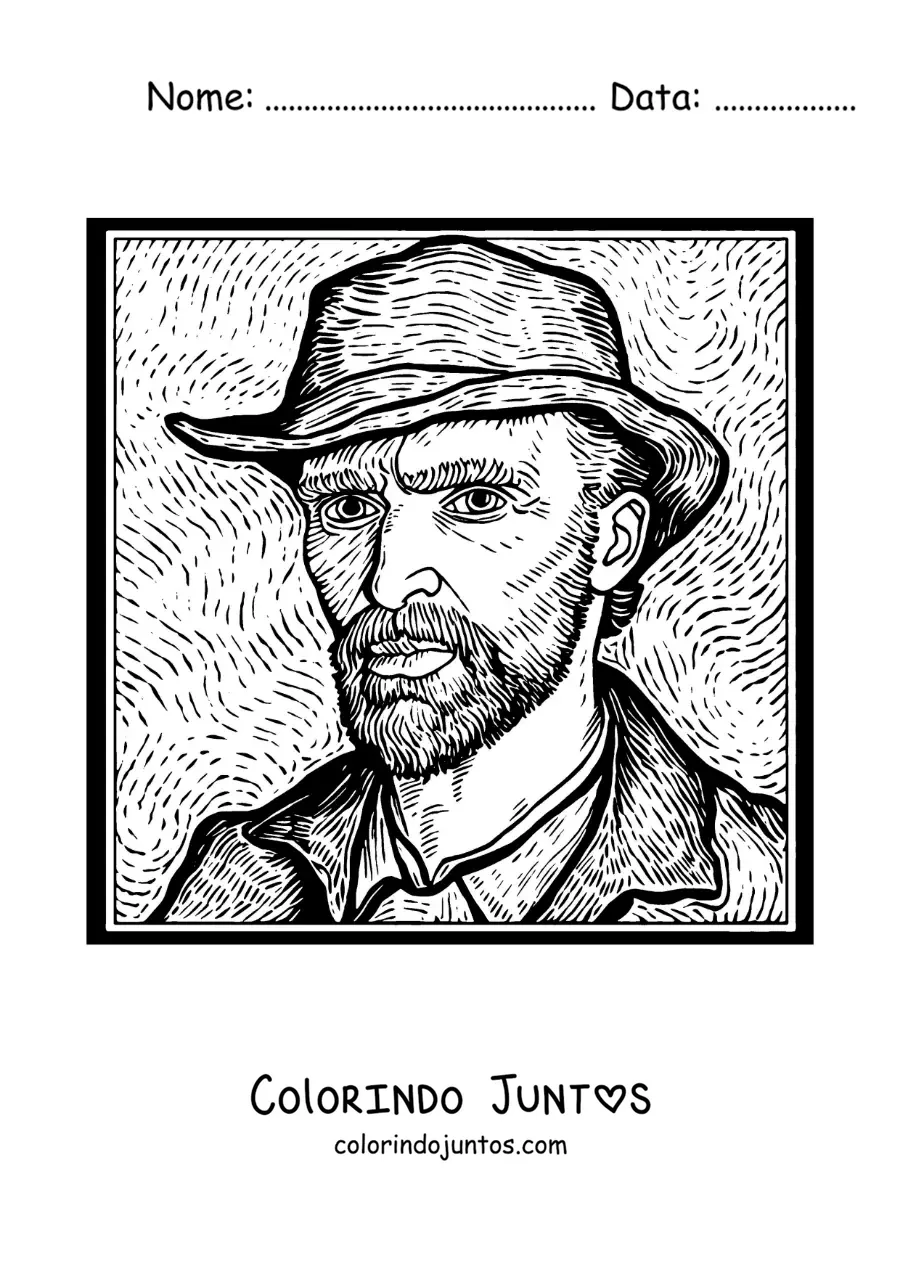 Desenho para colorir de uma caricatura do autorretrato de Van Gogh